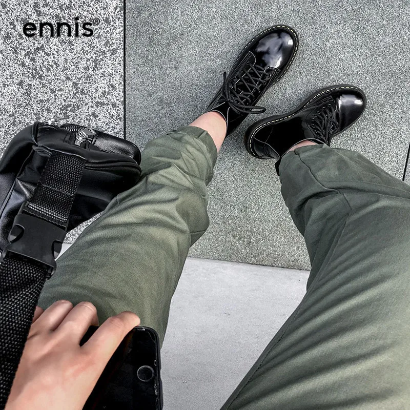 ENNIS/брендовые синие ботинки на платформе; женские красные ботинки из натуральной кожи на шнуровке; Ботинки martin на плоской подошве; обувь на толстой подошве; модная обувь; A9212