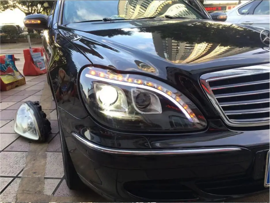 2 шт. 1998~ 2005y бампер автомобиля головной светильник для Mercedes Benz W220 туман S280 S320 S350 S500 S600 головной светильник W220 линзы прожекторного типа светильник