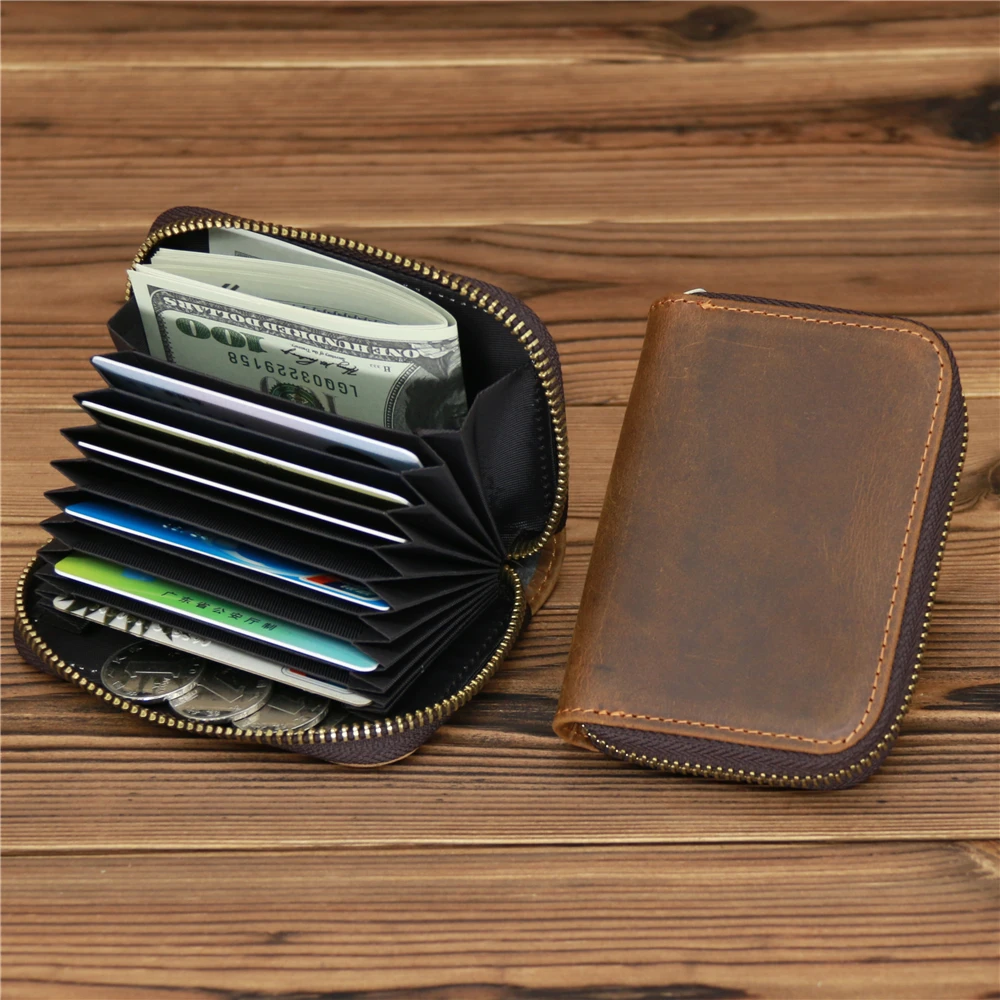 

Organ Genuine Leather Credit Card Holder Wallet Men Women Card Bag Vintage Crazy Horse Coin Purse Short Wallet