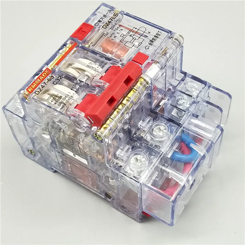 AC220V-400V DZ47LE-63 6A 10A 16A 20A 25A 32A 40A 50A 63A прозрачный остаточный ток утечки на землю выключатель для защиты