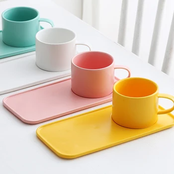 

Color Nordic Ceramics Coffee Cup and Saucer Set Creative Japanese Ceramic Tea Cups Home High Quality Cup and Saucer Gift MM60BYD