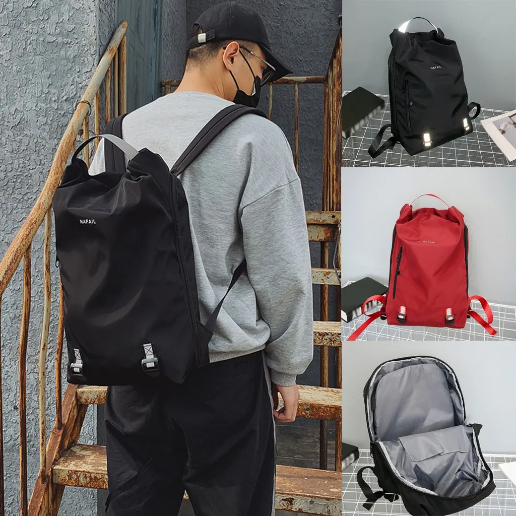 

Fashion Couples Solid Color Zipper Shoulder Bag Backpack Student Messenger Bag