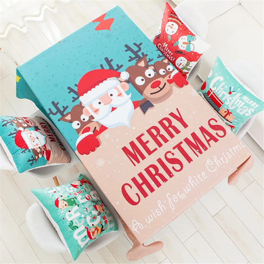 

Wholesale New Year Cartoon Red Christmas Waterproof Tablecloth Christmas Theme Rectangular Polyester Tablecloth Navidad Natal