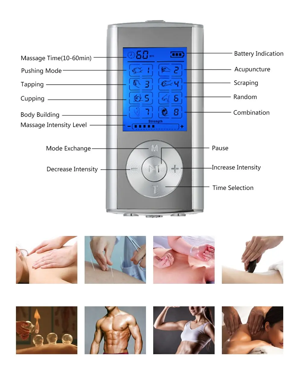 LED Screen smart gezondheid EMS TENS Unit elektronische acupunctuur Massager 8 modus Elektrotherapie apparaat puls stimulator 4