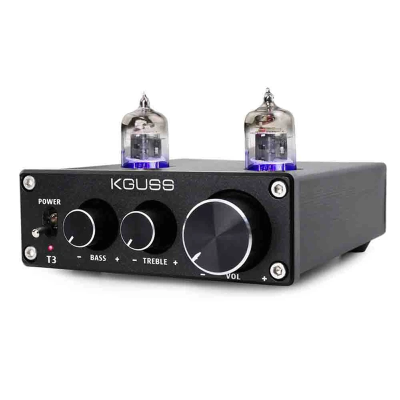 Black Kguss T3 Мини предусилитель ламповый усилитель буфера 6J1 Hifi аудио предусилитель Dc12V ВЧ регулировка басов предусилители- Us Plug - Цвет: Black