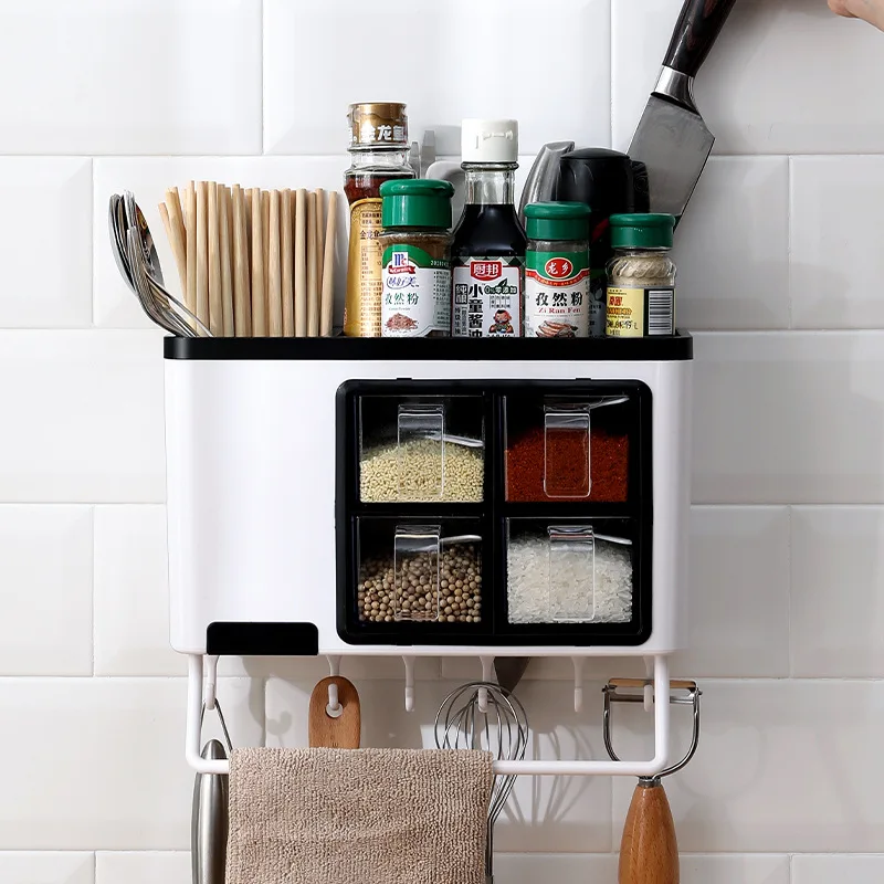 

Multifunctional kitchen wall-mounted household non-perforated kitchen storage rack seasoning seasoning jar rack