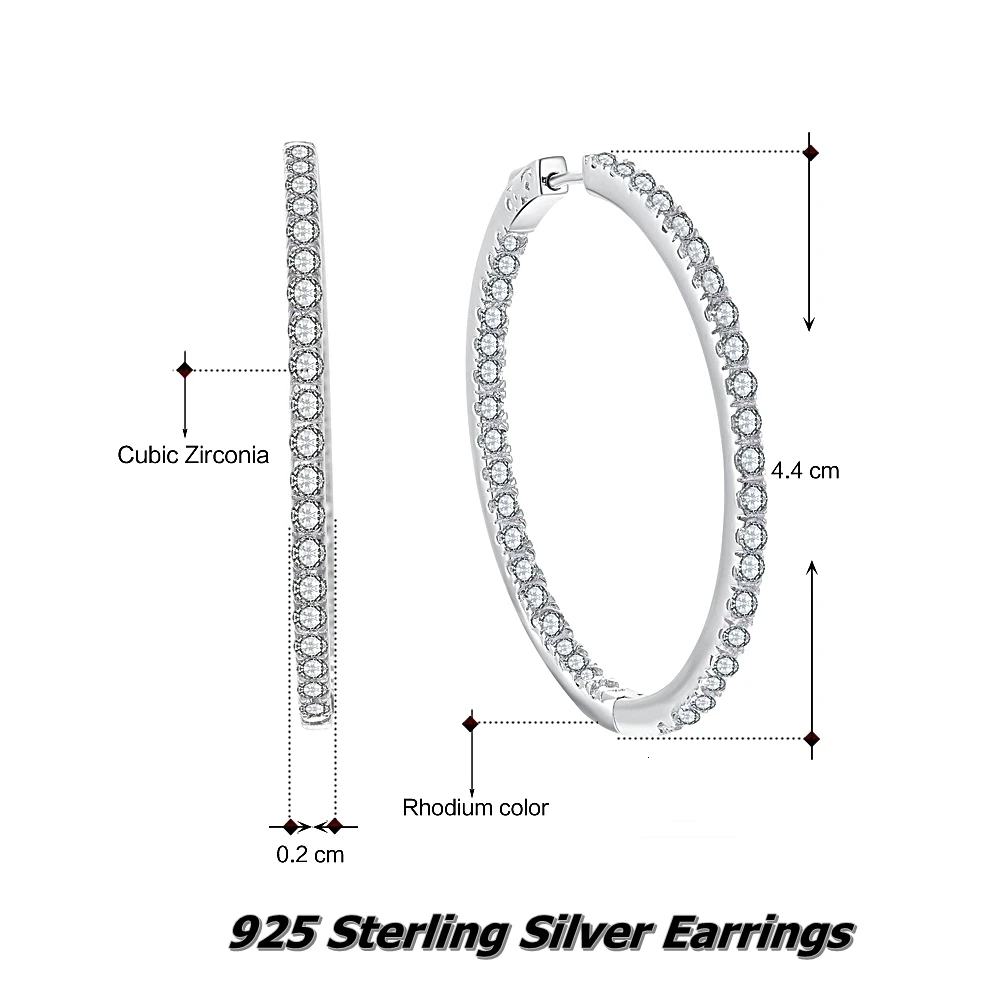 DreamCarnival1989 рекомендуем Настоящее 925 пробы серебряные серьги для женщин большой обруч 44 мм Свадебные юбилей вечерние ювелирные изделия SE18932R
