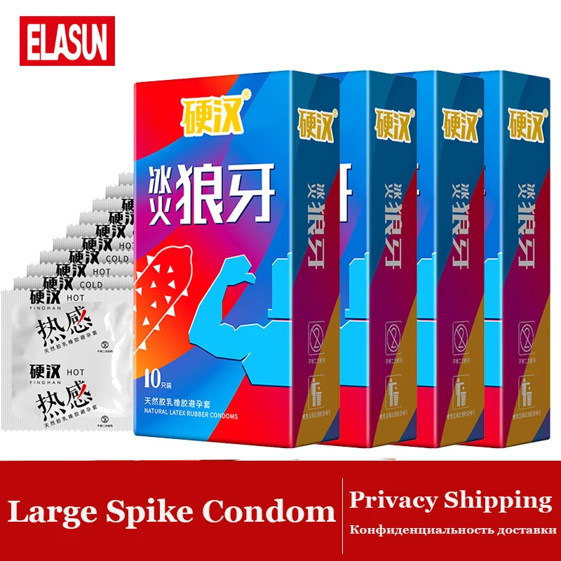 40pcs Elasun Large Ice And Fire Dots Condoms For Men Condom With Spikes G-Spot Orgasm Massage Penis Sleeve Cock Intimate Goods
