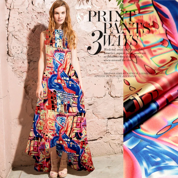 118 см цифровая струйная шелковая эластичная атласная ткань 19 мм Мягкая атласная шелковая ткань для платья спандекс ткань оптом шелковая ткань