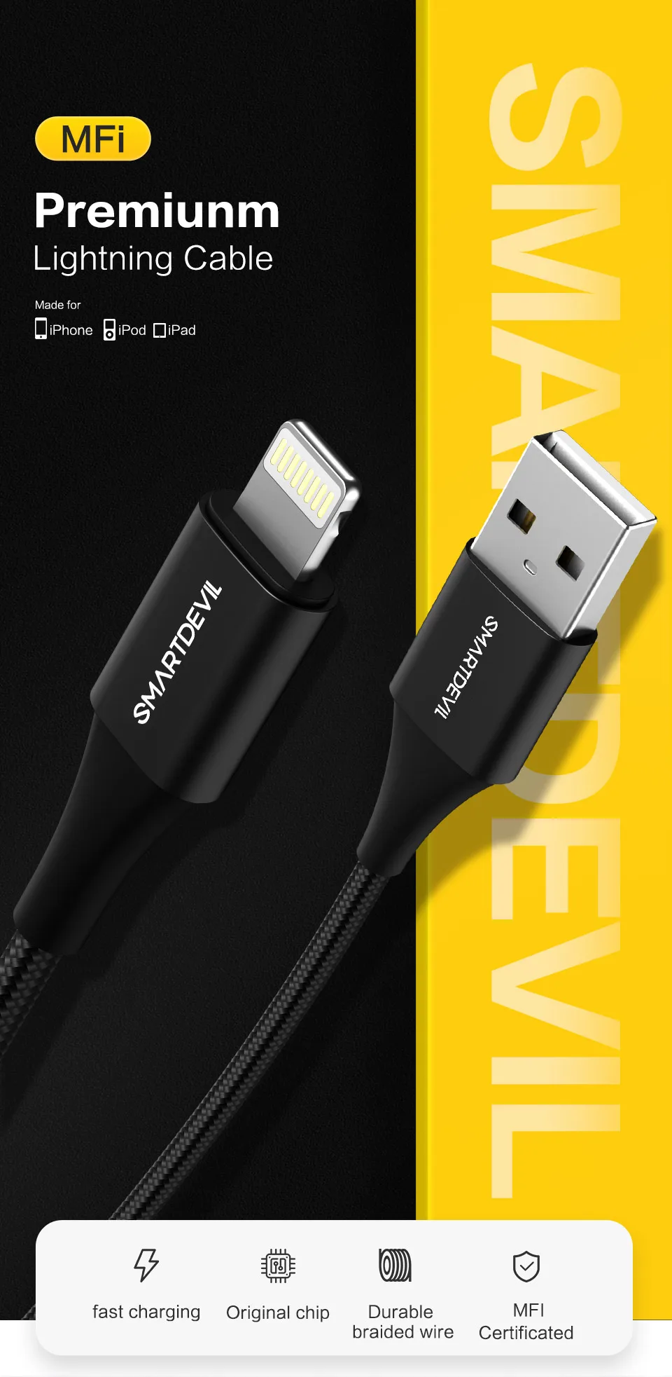 SmartDevil MFi, кабель USB для iPhone 11 Xs Max 7 Plus 8 Plus, быстрая зарядка для Lightning, USB кабель для передачи данных, зарядный кабель для телефона