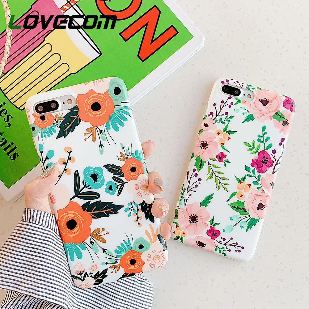 

LOVECOM Colorful Flower Leaf Phone Case For iPhone XR XS Max 6 6S 7 8 Plus X Matte Soft IMD Cute Back Cover Case Coque Gifts