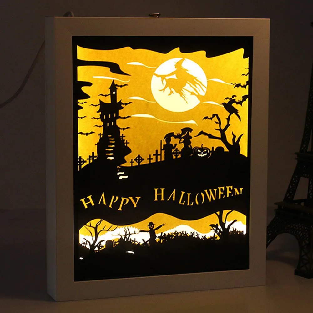 Хэллоуин Decora 3D Moon Witch USB светодиодный ночник Papercut лампа Вечеринка день рождения спальня декор стола аксессуары