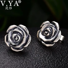 Серьги-гвоздики в винтажном стиле, 925 пробы, Серебряная роза, модные, Букле д 'ореиль, для женщин, хорошее ювелирное изделие