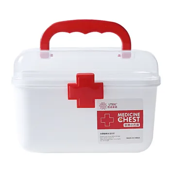 

HIPSTEEN Multi-Layer Portable Medicine Box First Aid Kit Multi-Functional Medicine Cabinet Family Emergency Kit Box -White+Red S