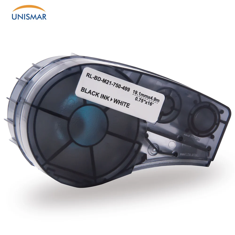 Unismar Label Tape untuk Brady M21-750-499 BMP21-PLUS ID Pal Labpal Printer  Hitam dan Putih 19.1 Mm X 4.9 M Tinggi adhesi Nylon Kain
