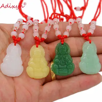 

Adixyn Natural Semi-preciou Stone Buddha Pendant Rope chain Buddism godness Guanyin N071052