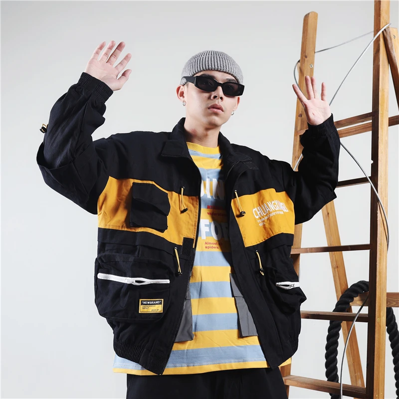 Куртки пальто для мужчин Мути-накладные карманы белый Techwear верхняя одежда