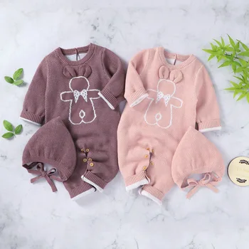 

Autumn Baby Boy Clothes Set Newborn Girl Cotton Jumpsuit Cartoon Pattern Infant Long Sleeve Hat Romper Set