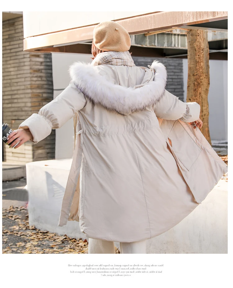 Mid-length Winter New Style down Coat Waist Hugging INS over-the-Knee down Feather Cotton-padded Jacket Coat Fashion