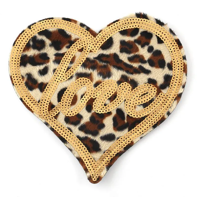 

Iron on patches for clothing Leopard grain Heart Golden Sequined Fabric Sequins Strange things Patch Clothes Stickers Christmas