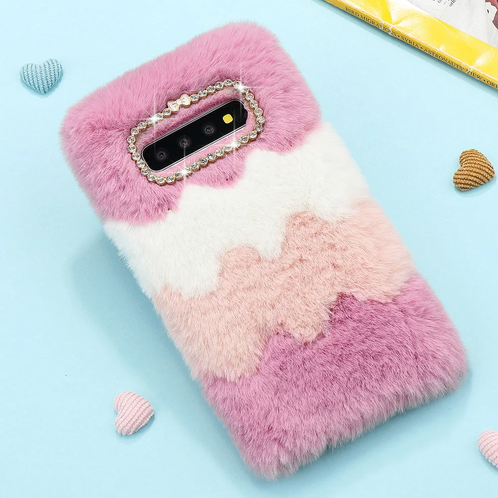 Модный Пушистый Зимний Теплый Мягкий ТПУ чехол для samsung Galaxy S10e S10 S7 Edge Note 9 8 S9 S8 Plus плюшевый кроличий мех чехол для телефона