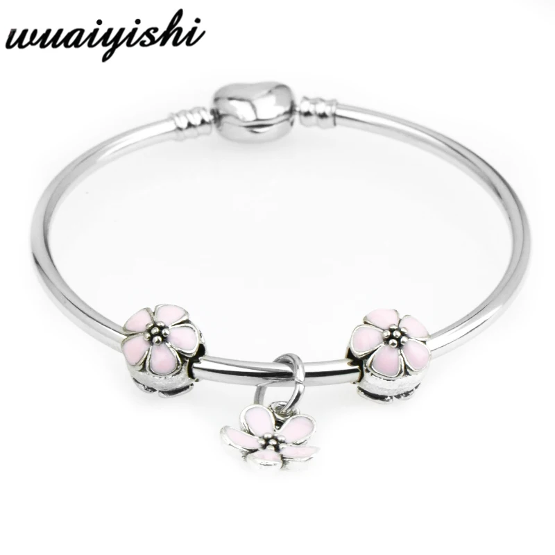 Wuaiyishi 925, модный серебряный браслет с шармами, браслет для женщин, Хрустальный цветок, сказочный шарик, подходит для брендовых браслетов, ювелирные изделия, Pulseras Mu