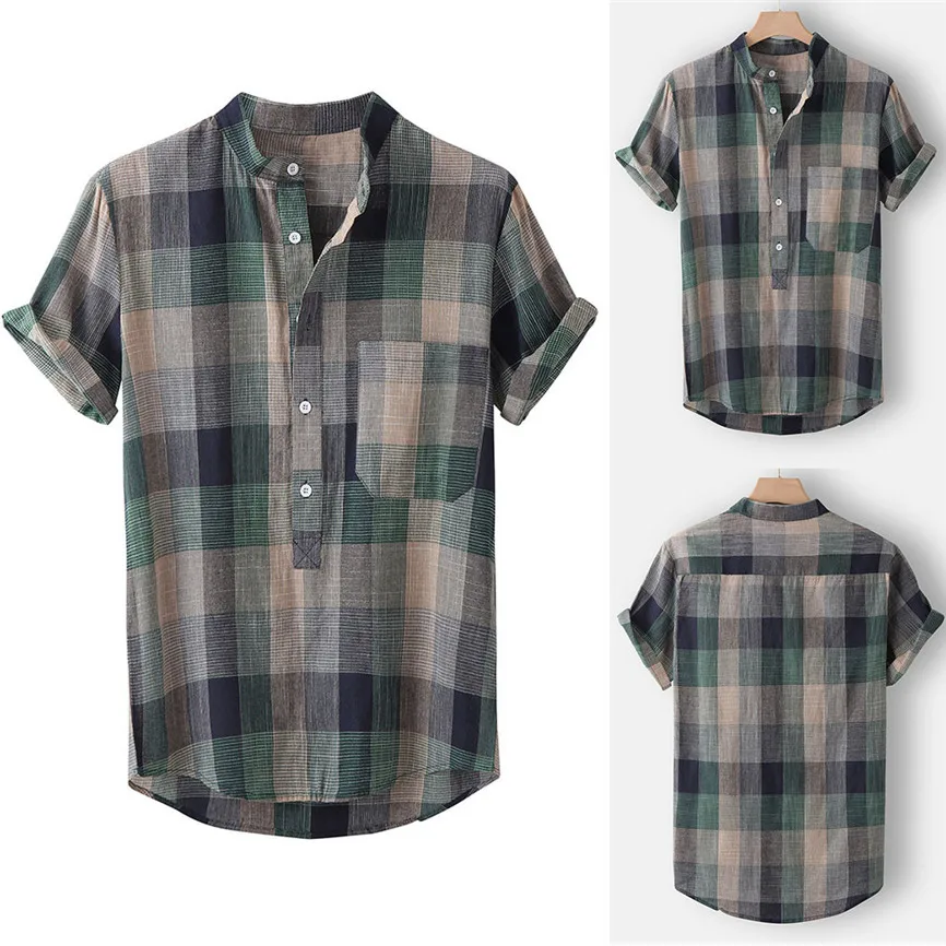 Camisas Hombre Verano, мужская летняя модная Однотонная рубашка с отворотом и несколькими карманами, рубашка с коротким рукавом, рубашка, рубашка для мужчин