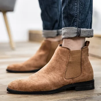 

New Autumn Winter Chelsea Boots Men Ankle Casual Oxfords Shoes Male High Top Sneakers Western Ankle Boots High Heels Footwear