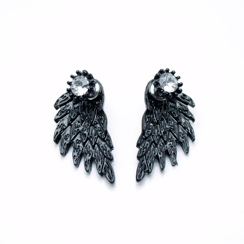 Fashion autumn Women's big cz zircon stud Earrings Black Wings angel Earrings jewelry accessory for Women Gifts