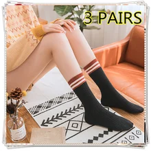 3 пары/партия, женские хлопковые носки на весну, осень, зиму, сексуальные полосатые носки, японские милые носки, Модные дышащие носки средней длины