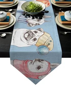 

Blue Pet Dog Bulldog Pug Table Runner Table Flag Home Party Decorative Tablecloth Table Runners