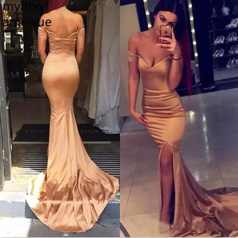 

Cheap Rose Gold Long Prom Dresses 2021 Sexy Side Split Mermaid Evening Formal Gala Gowns Vestido De Festa Longo Burgundy Dress