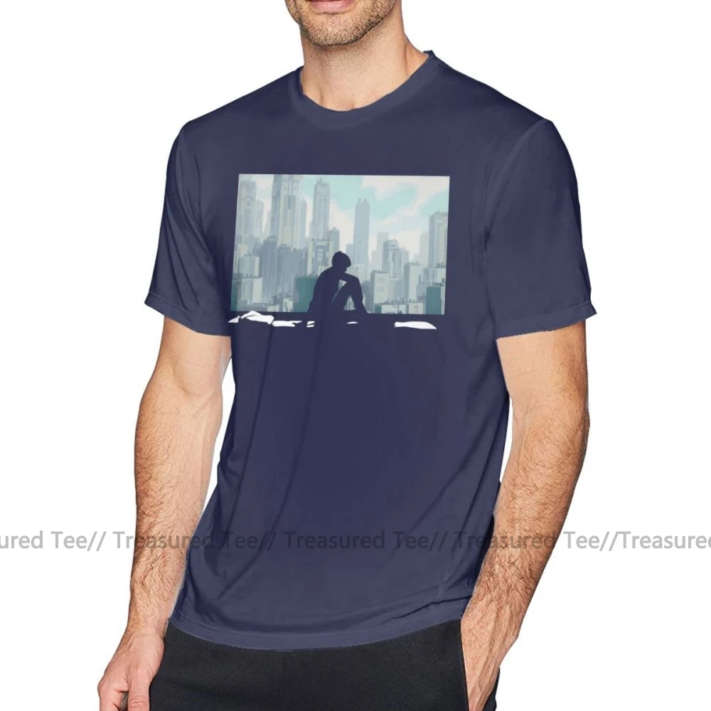 Футболка Ghost In The Shell, футболка с принтом из ракушек, 100 хлопок, забавная футболка, Мужская классическая футболка с коротким рукавом и принтом, 4xl - Цвет: Navy Blue