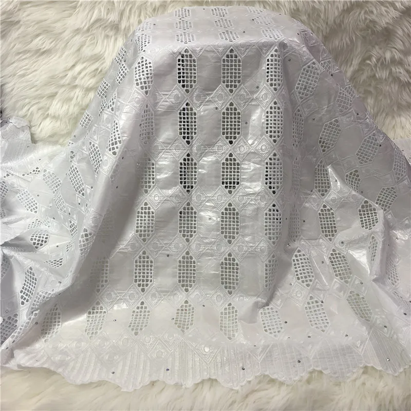 

Hot selling african Bazin riche fabric with stones embroidery lace cotton bazin riche dress material 5 yards per piece