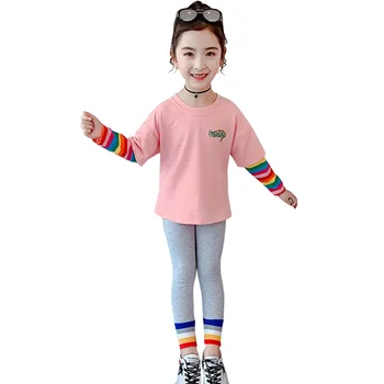 

Kids Clothes Girls Rainbow T Shirt + Leggings 2PCS Girls Outfits Long Sleeve Girls Sets Clothing Teenage Children's Clothing