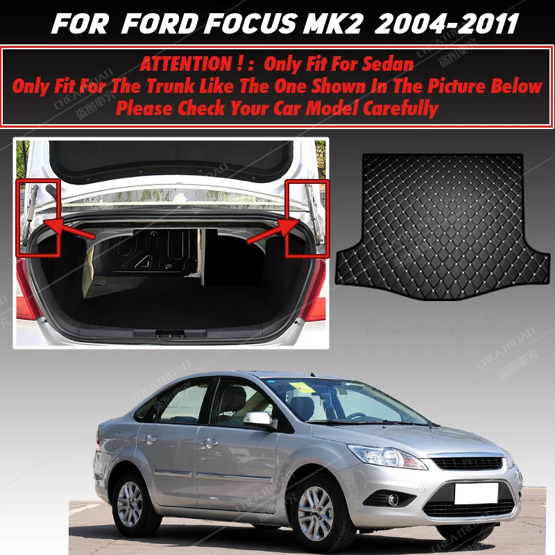 GHIOSA Auto Tappetini Bagagliaio per Ford Focus II Hatchback 2005-2010,Copertura Totale Copri Baule Tappetino Impermeabile AntiGraffio Vasca Baule Tappeto Interni Accessori,A-Black Red