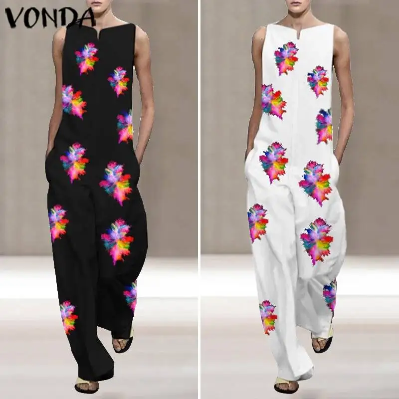 Overalls Women Jumpsuits VONDA 2020 Summer Sleeveless Rompers Vintage Floral Printed Long Playsuits Casual Plus Size Pants Overalls Women Jumpsuits VONDA 2020 Summer Sleeveless Rompers Vintage Floral Printed Long Playsuits Casual Plus Size Pants