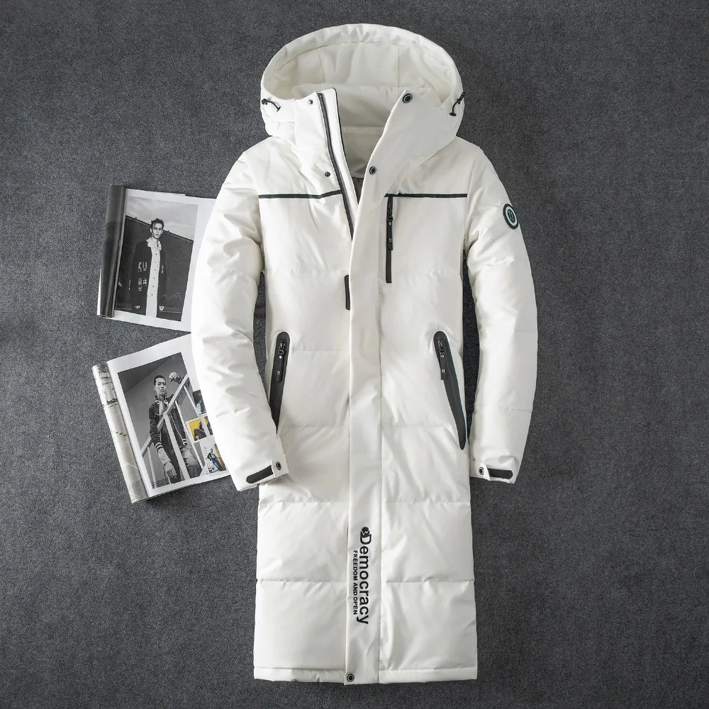 Хит, толстый зимний пуховик, Мужская теплая брендовая одежда, Качественная мужская длинная куртка на белом утином пуху, пуховая парка