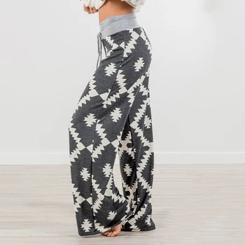 

2020 Pants Long Section Loose High Waist Pants Pantalones Mujer Straight Drawstring Printing Casual Women Ropa Mujer