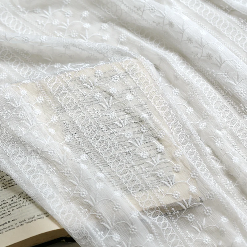

1yard Chiffon fabric silk three-dimensional embroidery mesh fabric white soft lace fabric apparel fabric handmade diy