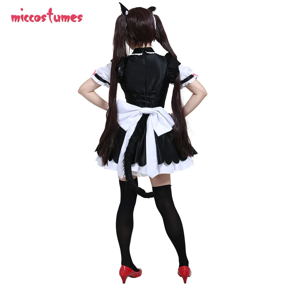 Frauen Nekopara Chocola Cosplay Kostüm Dienstmädchen Kleid mit Schürze Petticoat Katzenohren Schwanz 3