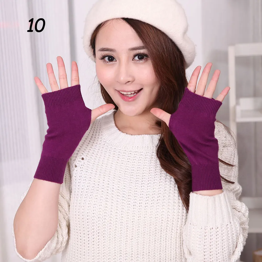 10 Violet Sparsil, зимние кашемировые Вязаные Короткие перчатки, одноцветные, для косплея, подходят ко всему, эластичные перчатки для мужчин и женщин, толстые теплые варежки - Цвет: 10 Violet
