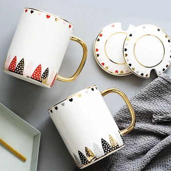 

Stirring Mugs Couple Lid Print Porcelain Cute Creative Cup Luxury Novelty Nordic Style Personalized Travel Ceramic Mug KK60MK