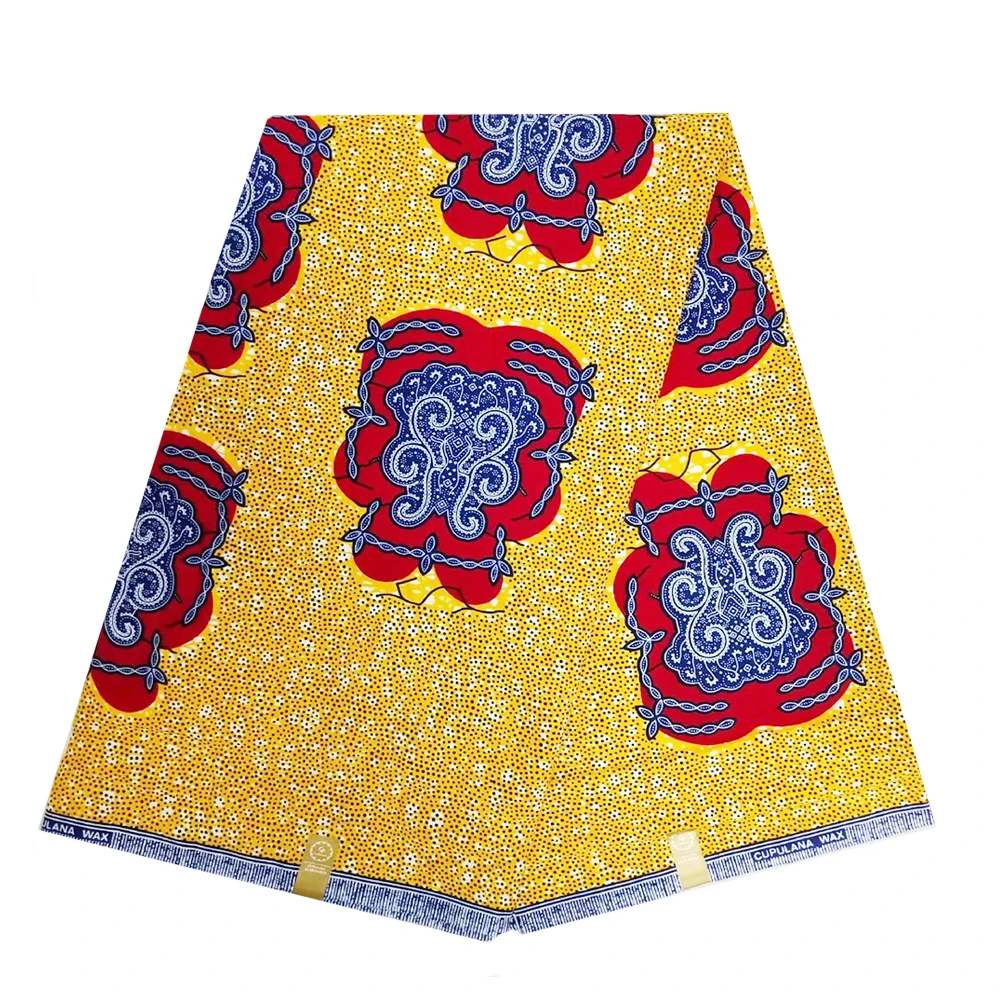 

100% Cotton Yellow High Quality Fabric African Ankara Nigerian Veritable Wax Real Dutch Wax Fabric For Women Sewing Fabric