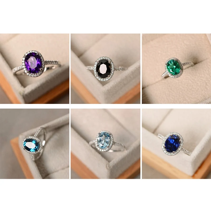 Classical Oval Crystal Zircon Stone Ring High Quality Copper Multicolor Wedding Band Jewelry Promise Engagement Rings For Women