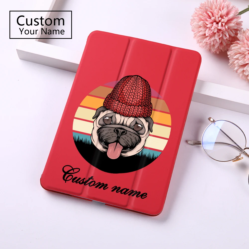

Custom Name Case for iPad 5th / 6th A1822 A1823 / A1893 A1954 Custom Name Tablet Cover DIY Folding Stand Cartoon PC Cases