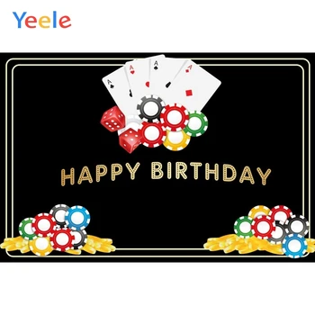 

Yeele Casino Las Vegas Card Party Backgrounds For Photo Studio Black Gold Frame Text Happy 40th Birthday Photography Backdrop