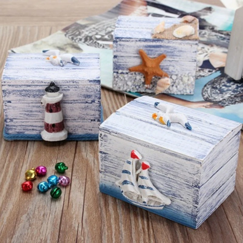 Jewelry Storage Box Mini Home Colorful Jewellery Storage Case Sailboat Pattern Wood Craft