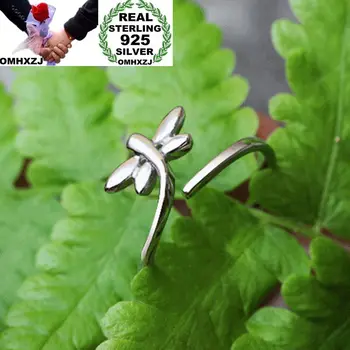 

OMHXZJ Wholesale European Fashion Woman Girl Party Wedding Gift Silver Dragonfly Open S925 Sterling Silver Ring RR290