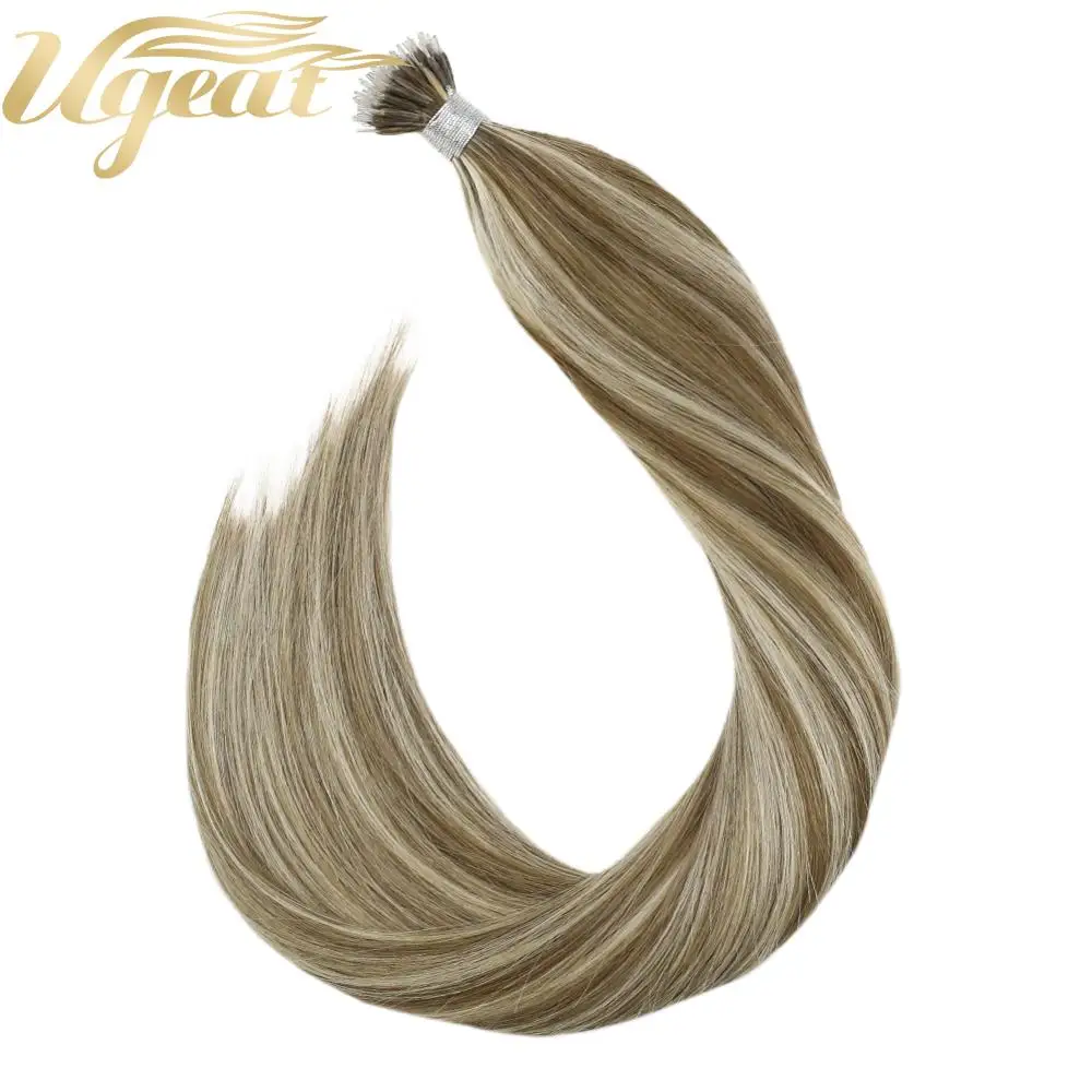 Ugeat человеческие волосы с нано-кольцом, 50 прядей/упаковка, 14-24 дюйма, человеческие волосы, машинка remy, шелковистые прямые волосы с нано-кончиком, настоящие волосы для наращивания